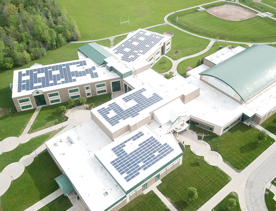 School Roof Solar Panel Array
